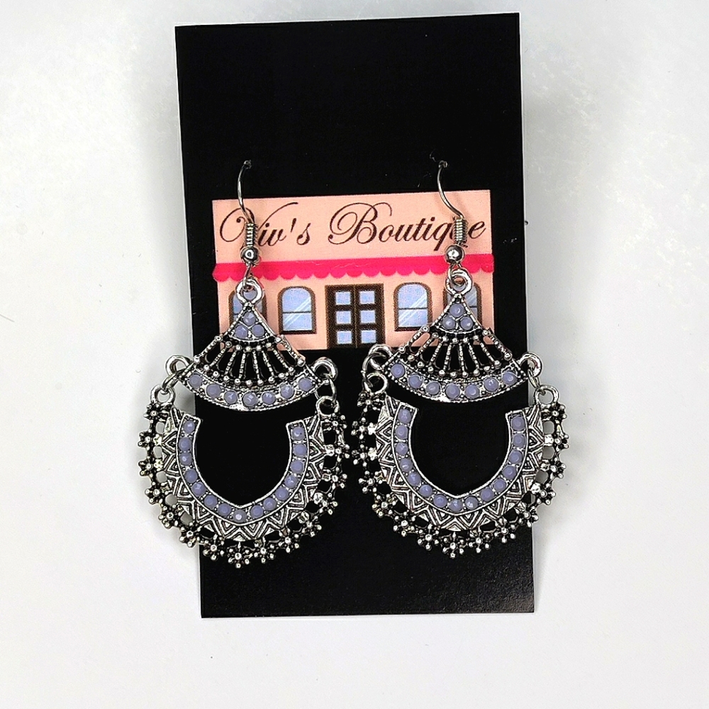Silver Gray Bohemian Dangle Earrings